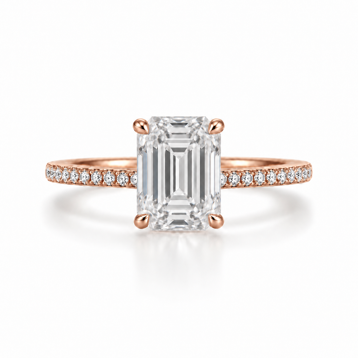 Emerald Cut Pavé Lab Diamond Engagement Ring