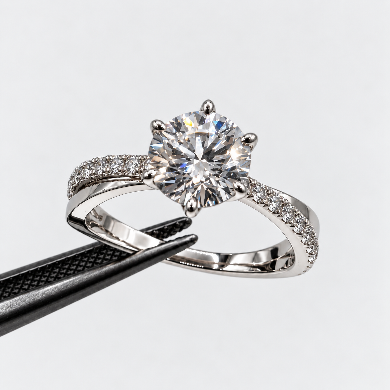 Round Brilliant Cross-Over Pavé Lab Diamond Engagement Ring
