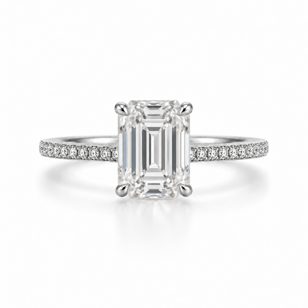 Emerald Cut Pavé Lab Diamond Engagement Ring