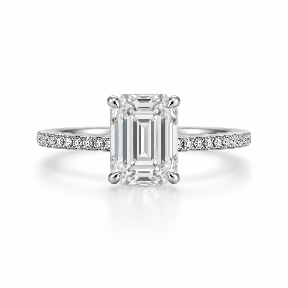 Emerald Cut Pavé Lab Diamond Engagement Ring
