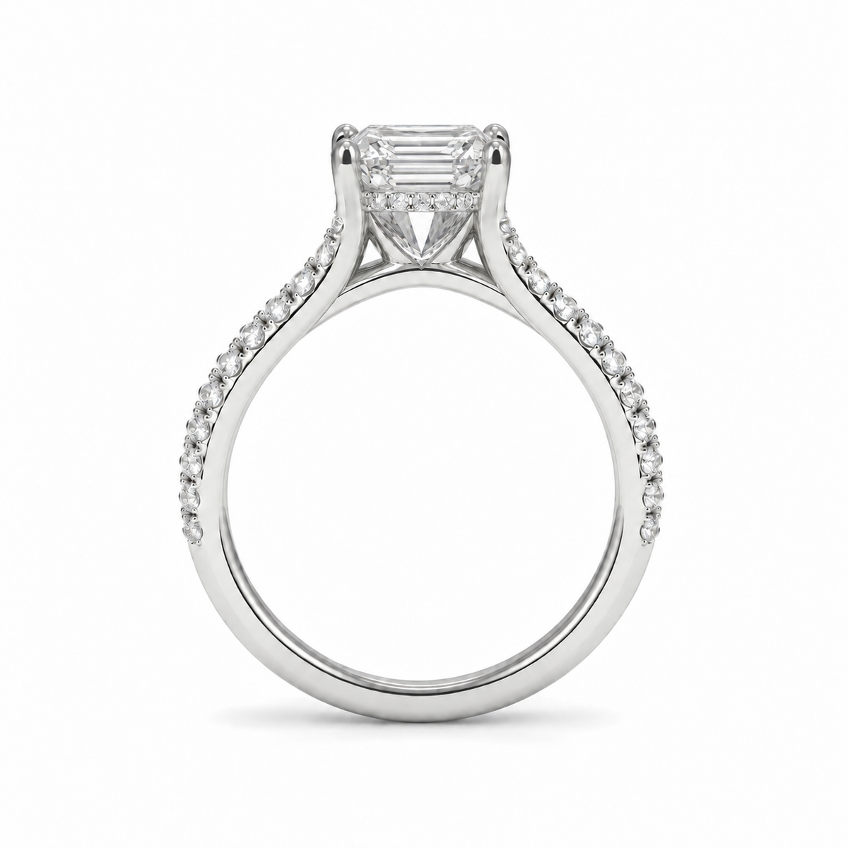 Emerald Cut Pavé Lab Diamond Engagement Ring