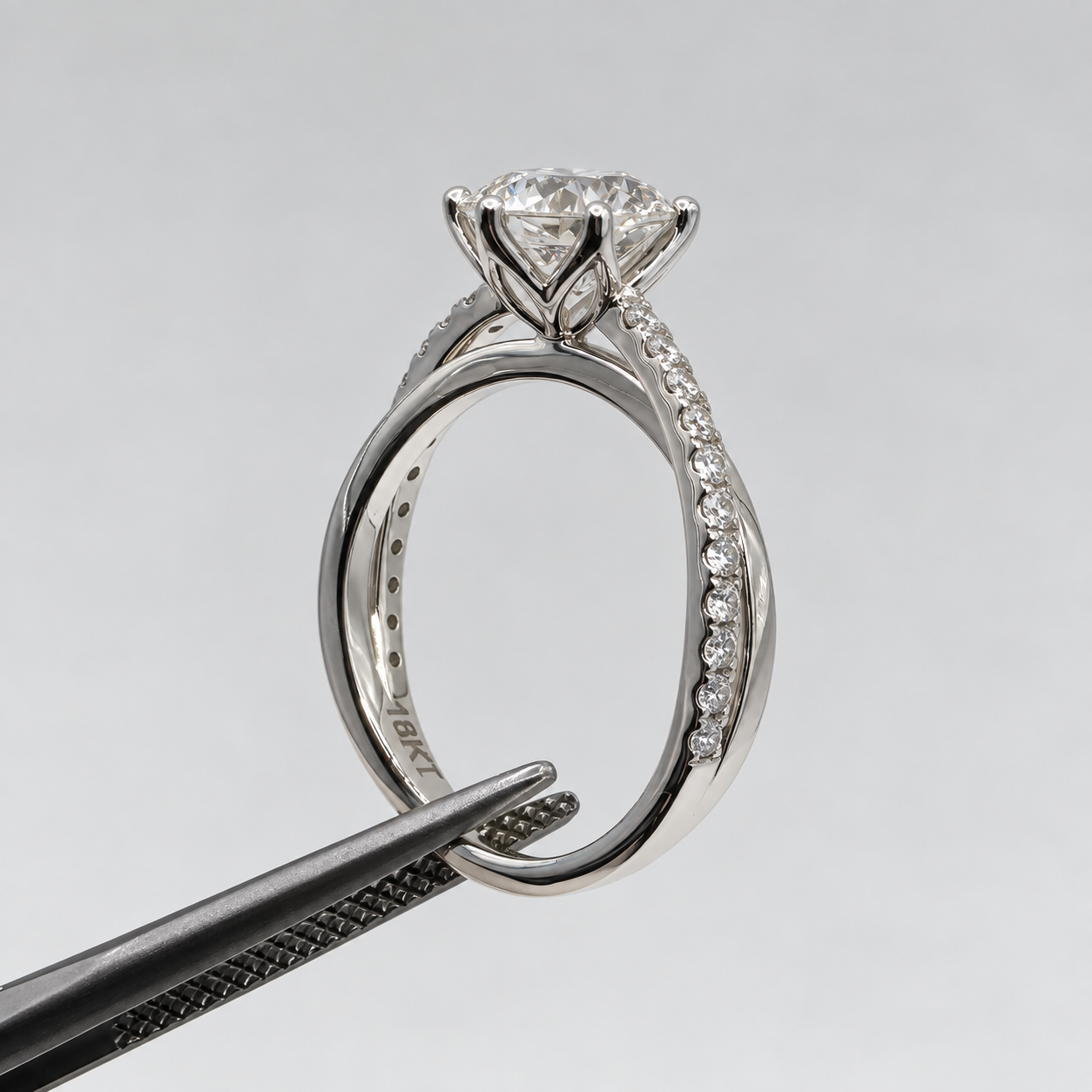 Round Brilliant Cross-Over Pavé Lab Diamond Engagement Ring