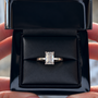 2.02 carat emerald-cut solitaire diamond ring in white gold presentation box