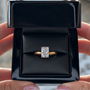 2.04 carat radiant-cut solitaire diamond ring in yellow gold presentation box