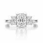 2.56 total carat radiant-cut three-stone diamond ring in white gold