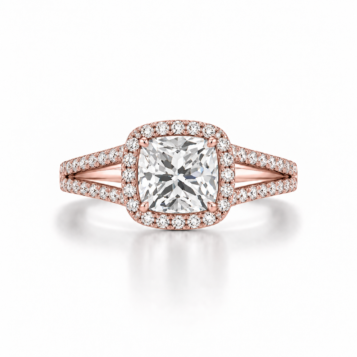 Cushion Halo Split Shank Lab Diamond Engagement Ring