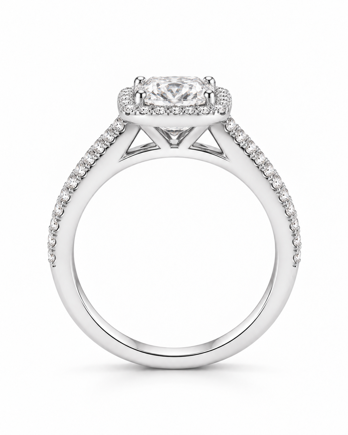 Cushion Halo Split Shank Lab Diamond Engagement Ring