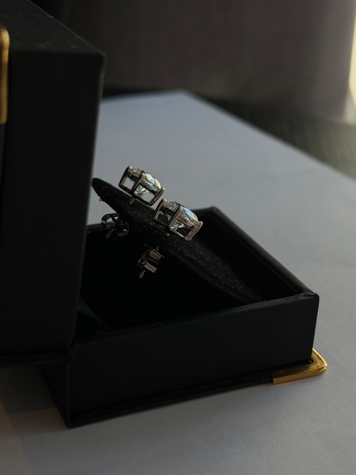 4.00 TCW lab-grown diamond stud earrings in 14kt white gold side view