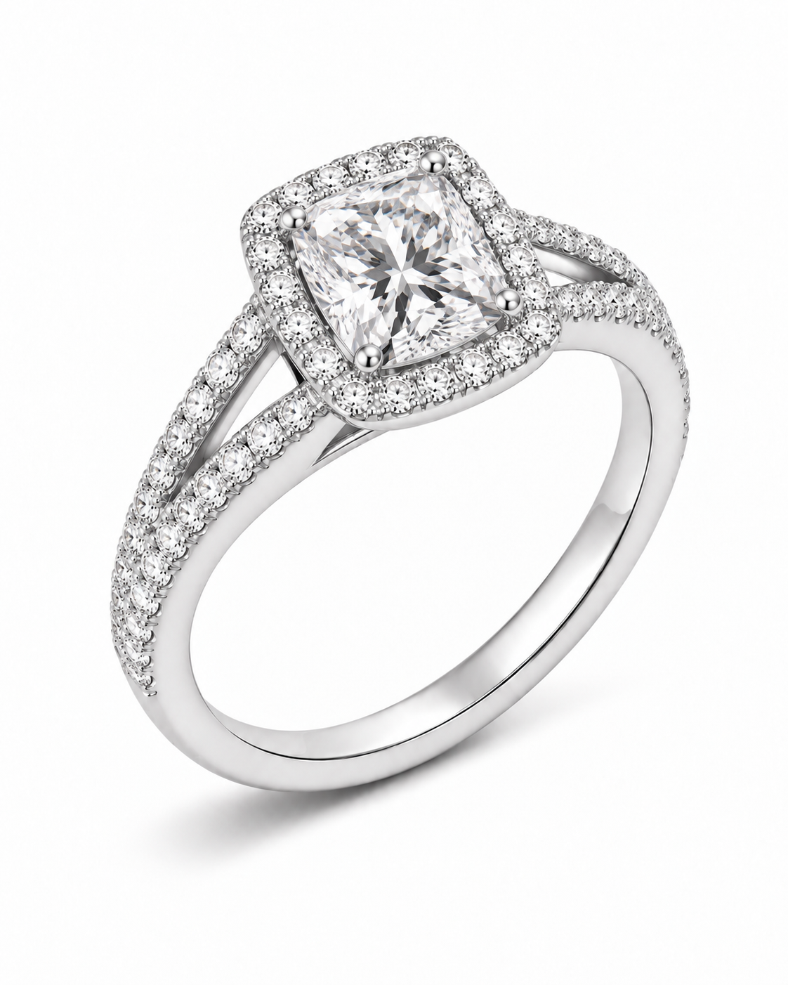 Cushion Halo Split Shank Lab Diamond Engagement Ring