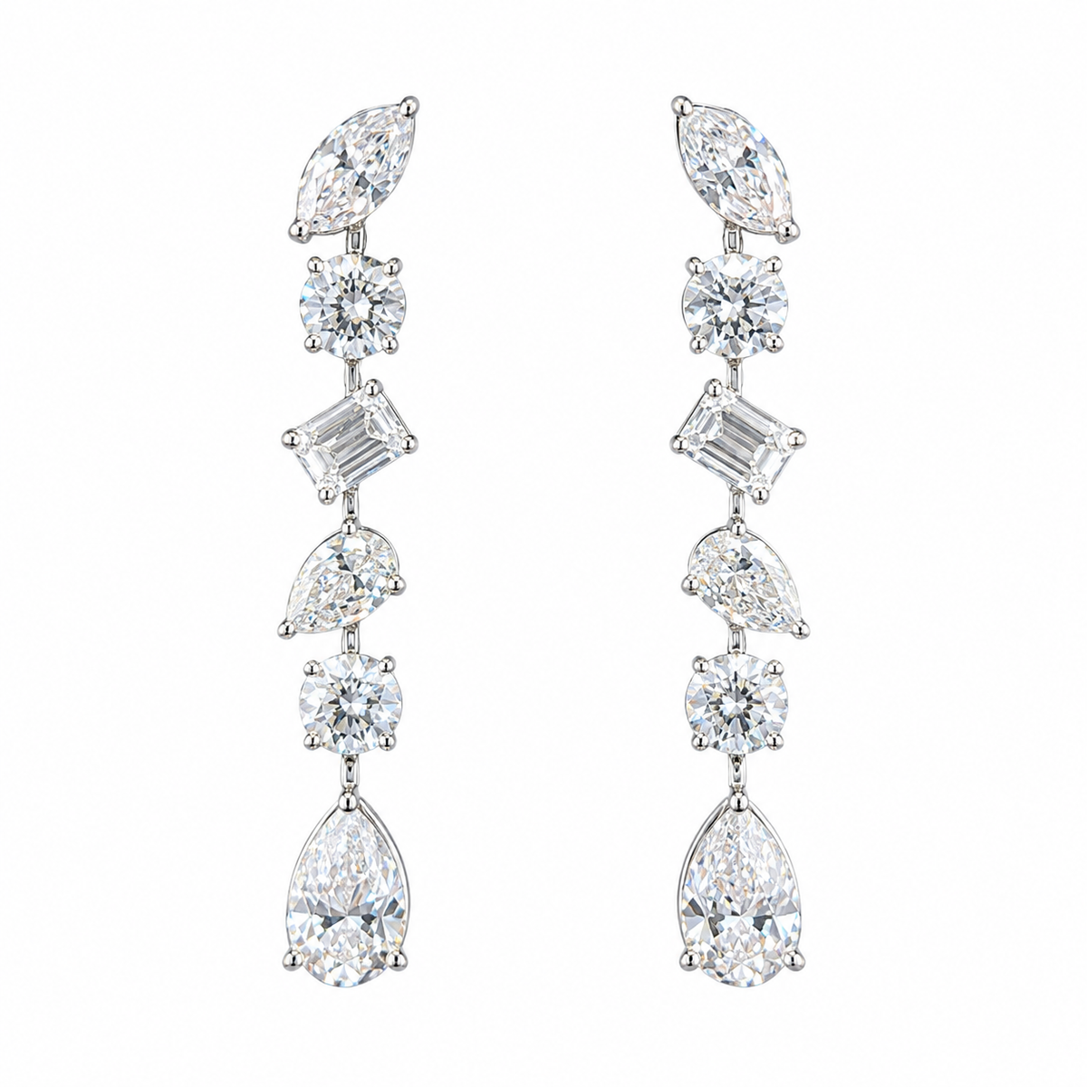 Mixed Shape Diamond Drop Earrings