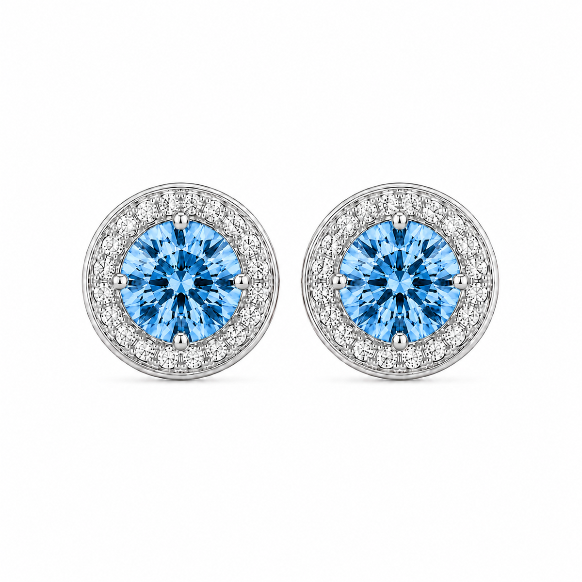 Round Halo Coloured Diamond Stud Earrings