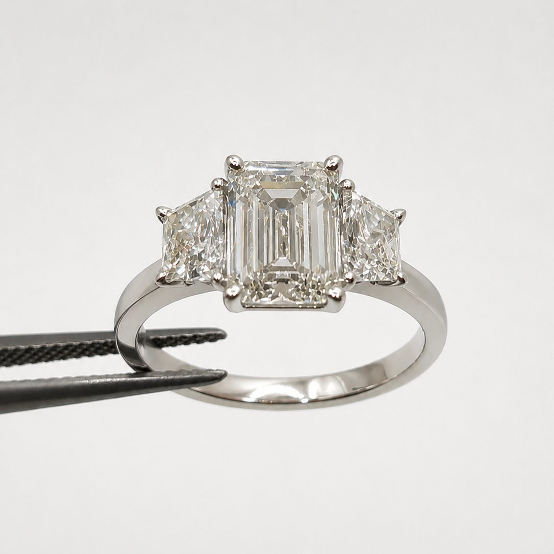 Emerald Three Stone Lab Diamond Ring