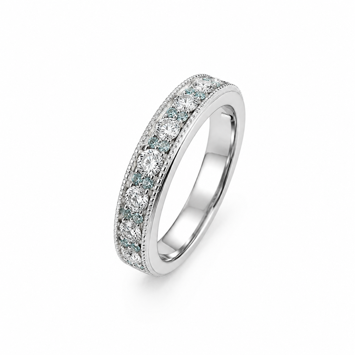 Milgrain Blue & White Lab-Grown Diamond Wedding Band