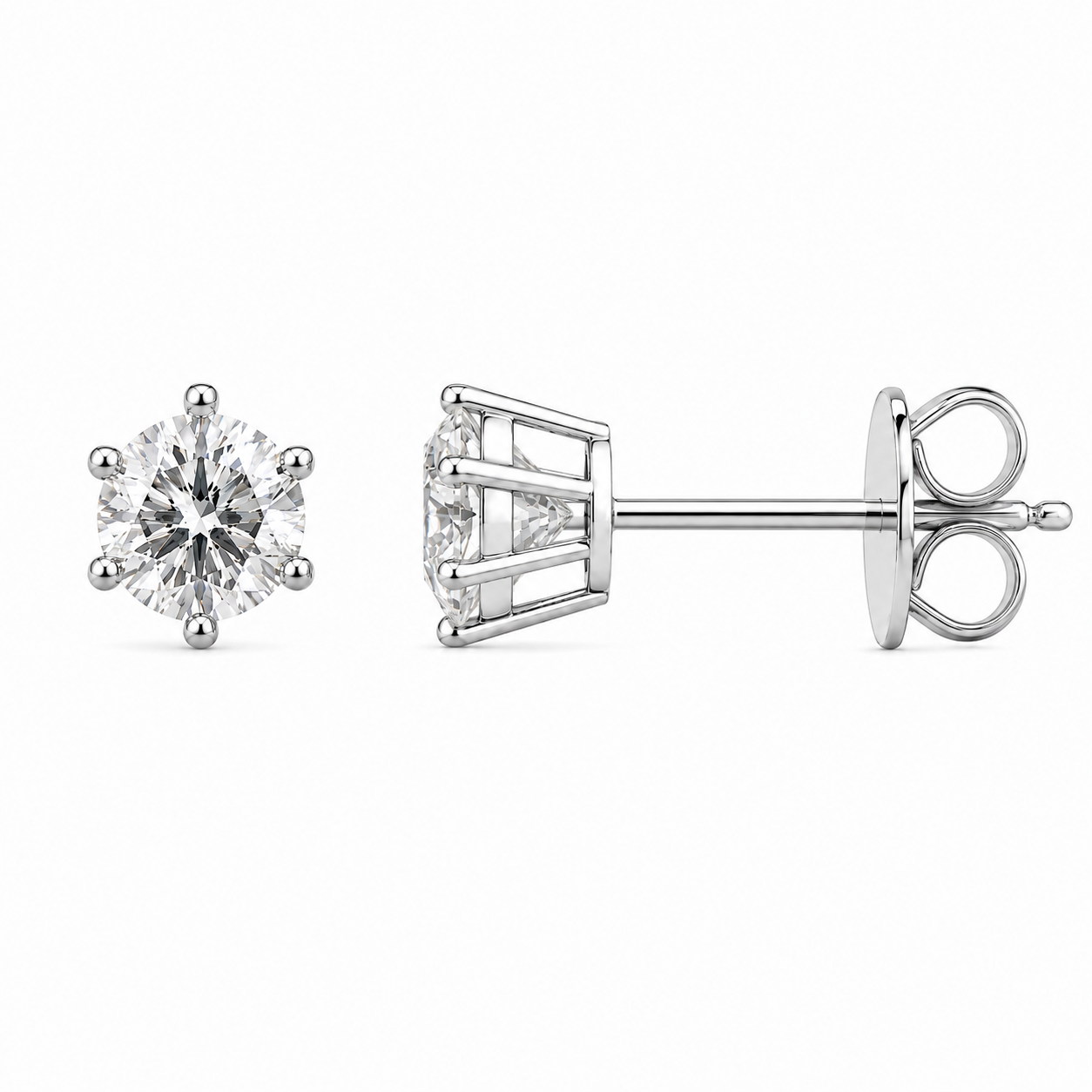 Six-Prong Round Brilliant Lab-Grown Diamond Stud Earrings