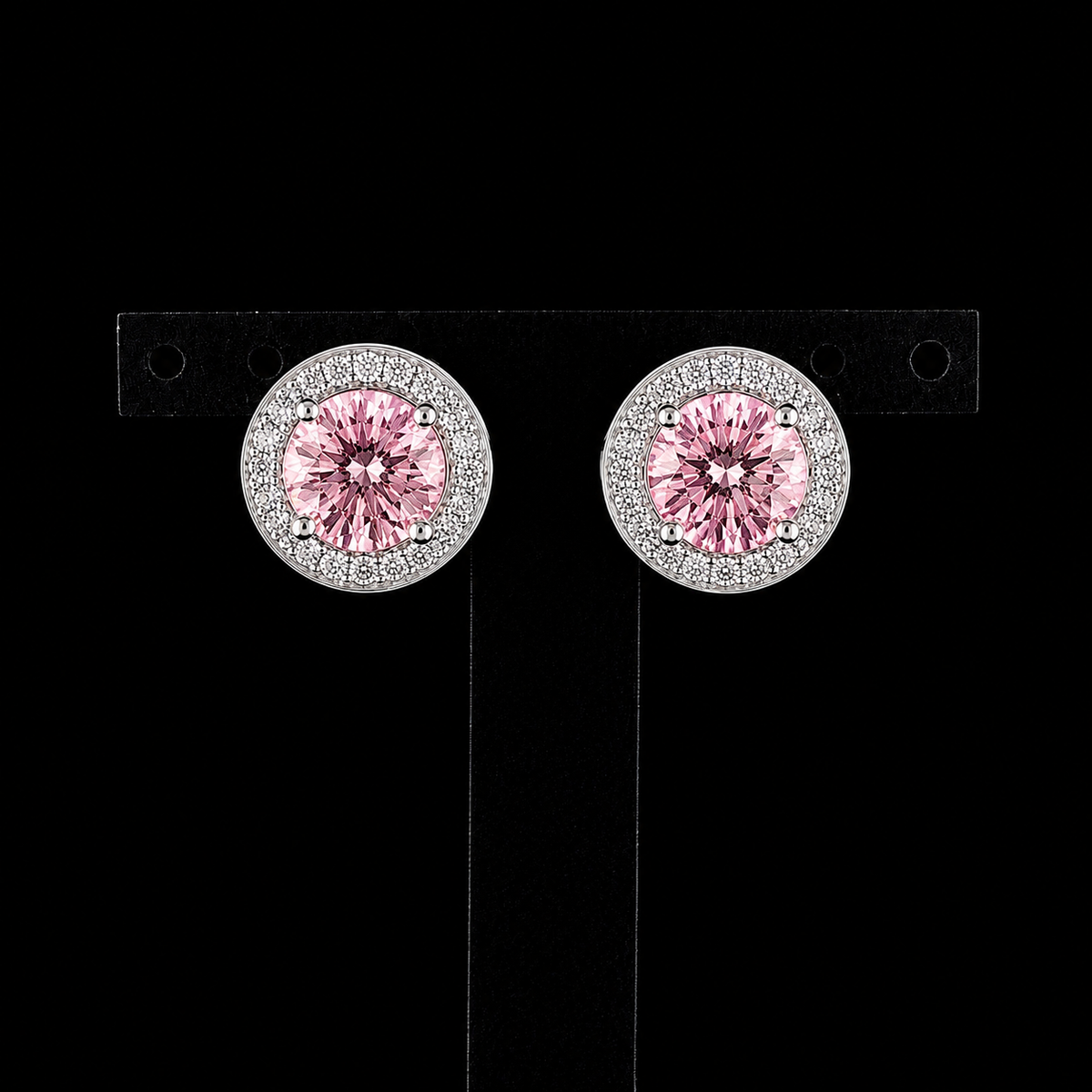 Round Halo Coloured Diamond Stud Earrings