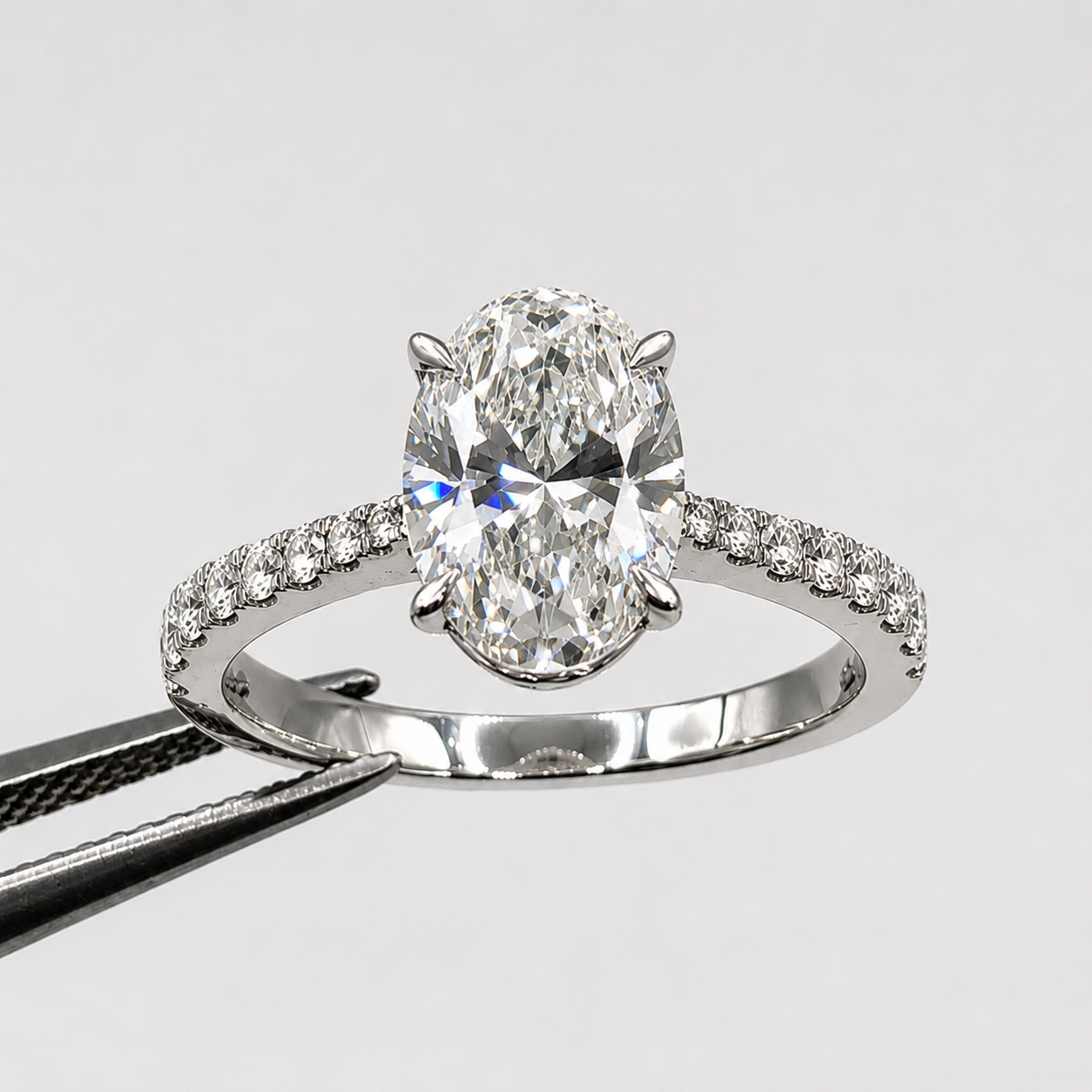 Oval Pavé Lab Diamond Engagement Ring