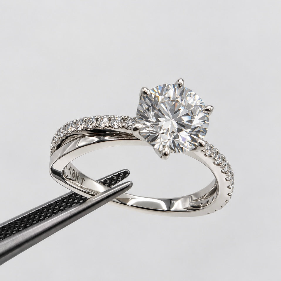 Round Brilliant Cross-Over Pavé Lab Diamond Engagement Ring