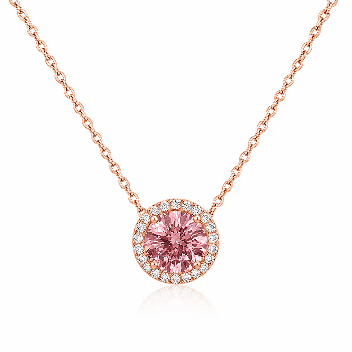 Pink Round Halo Diamond Pendant