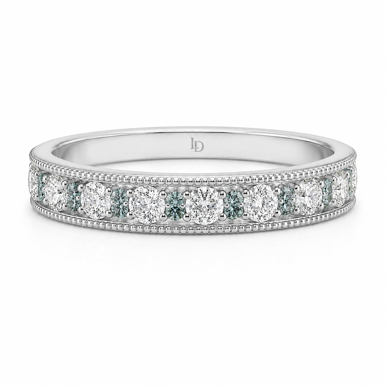 Milgrain Blue & White Lab-Grown Diamond Wedding Band