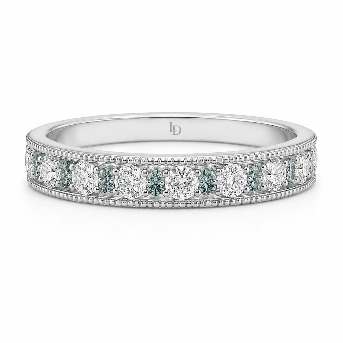 Milgrain Blue & White Lab-Grown Diamond Wedding Band