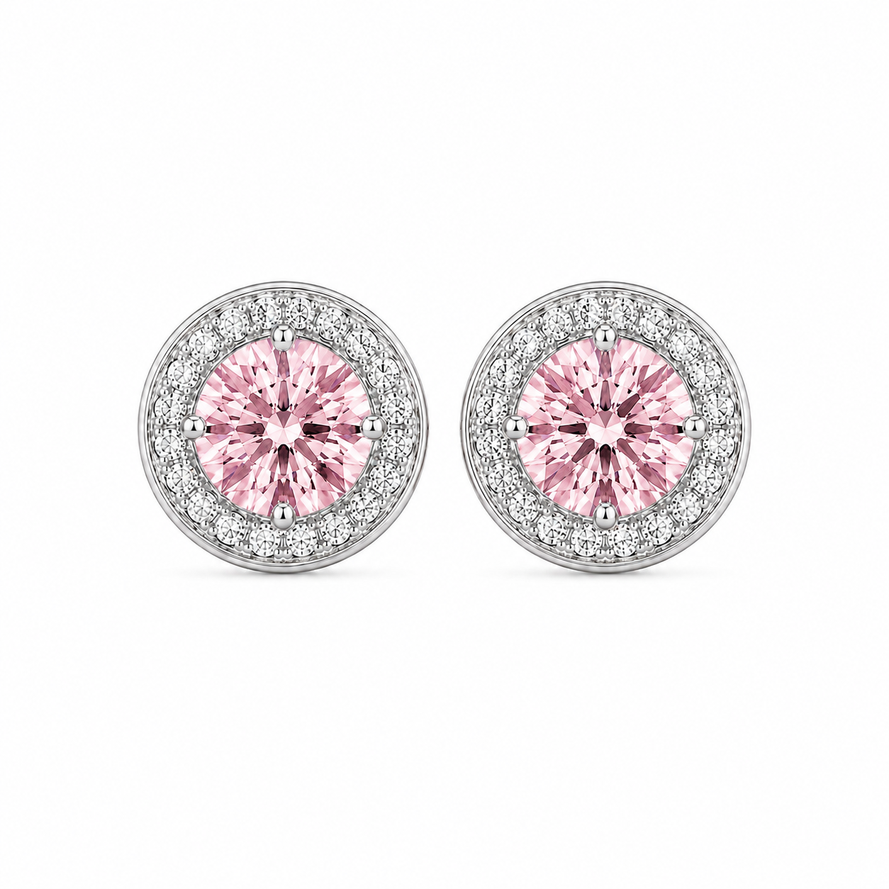 Round Halo Coloured Diamond Stud Earrings