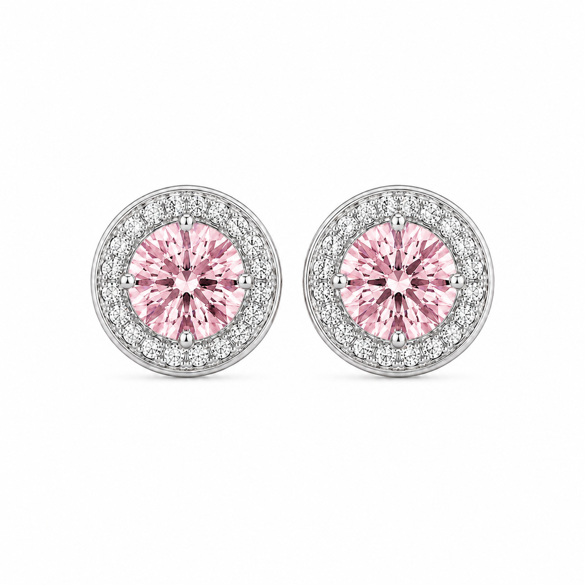 Round Halo Coloured Diamond Stud Earrings