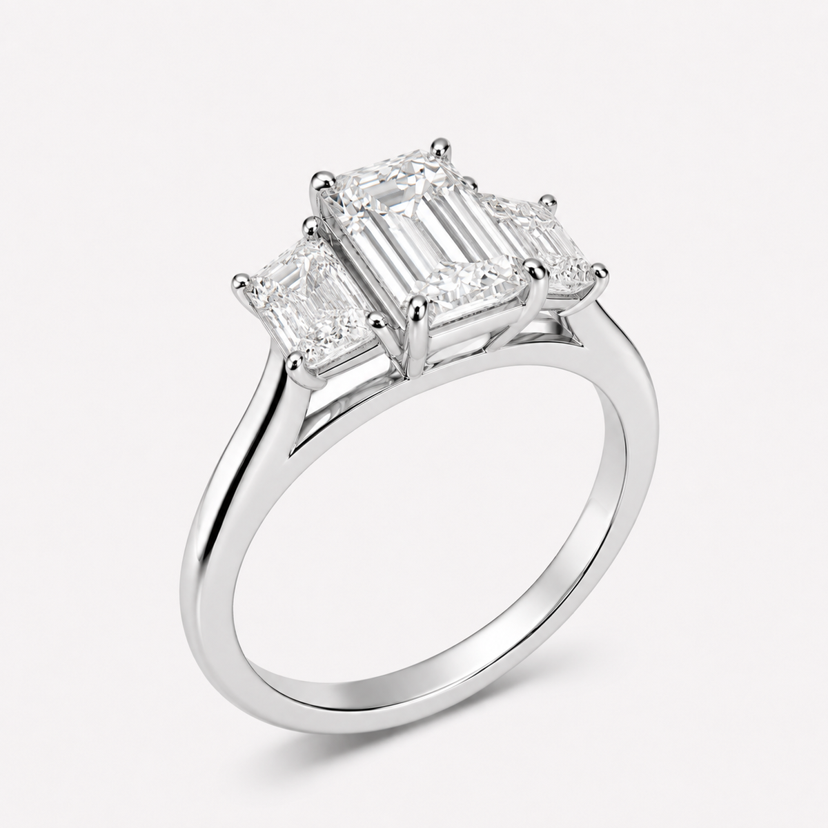 Emerald Three Stone Lab Diamond Ring