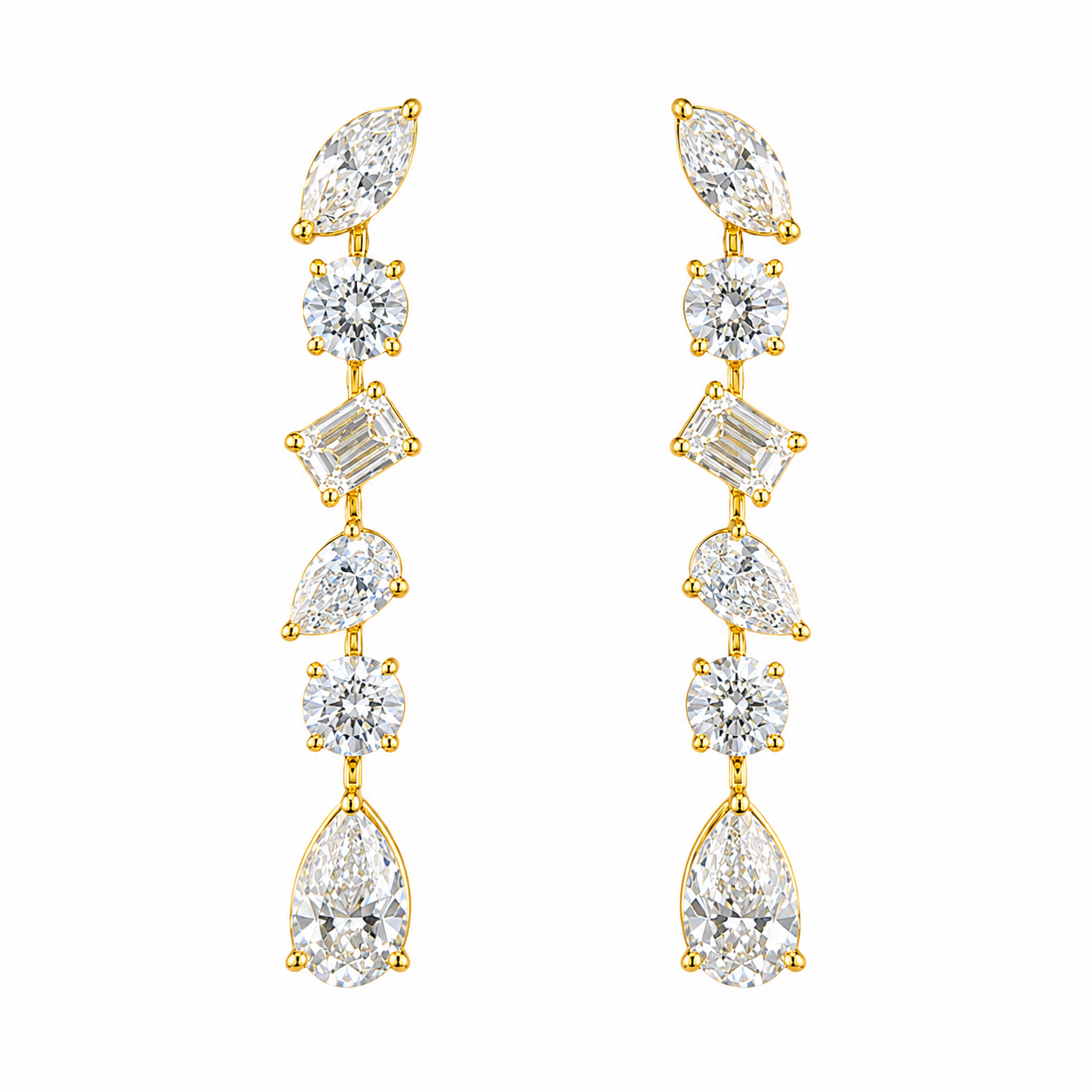 Mixed Shape Diamond Drop Earrings