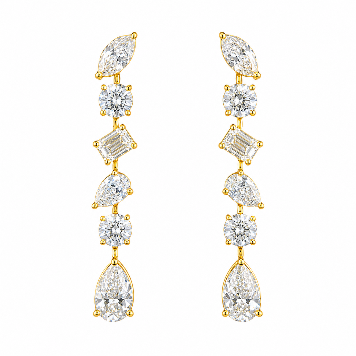 Mixed Shape Diamond Drop Earrings
