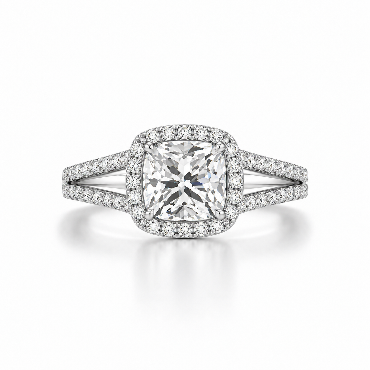 Cushion Halo Split Shank Lab Diamond Engagement Ring