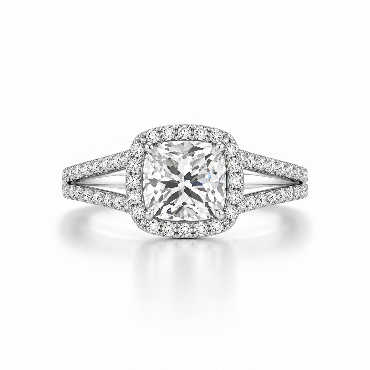 Cushion Halo Split Shank Lab Diamond Engagement Ring