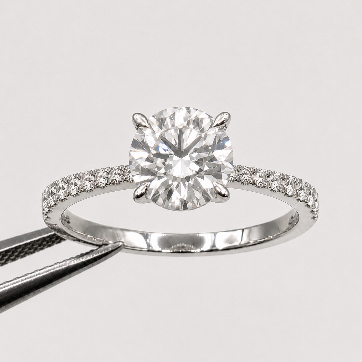 Round Pavé Lab Diamond Engagement Ring