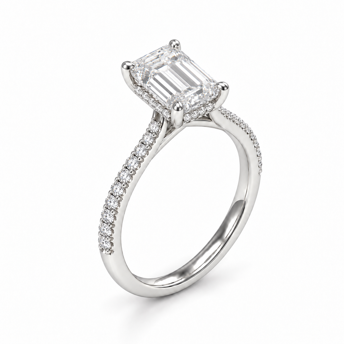 Emerald Cut Pavé Lab Diamond Engagement Ring