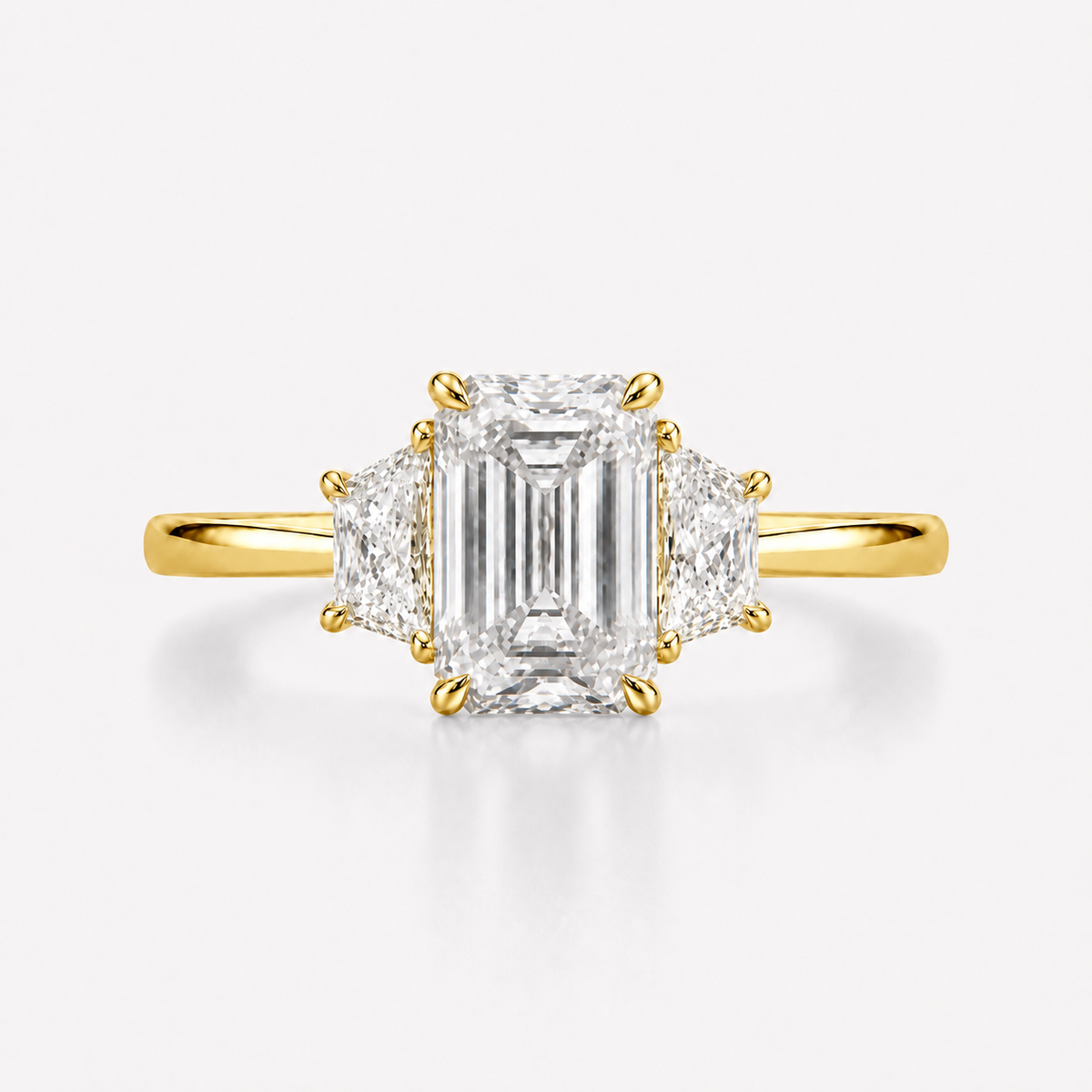 Emerald Three Stone Lab Diamond Ring