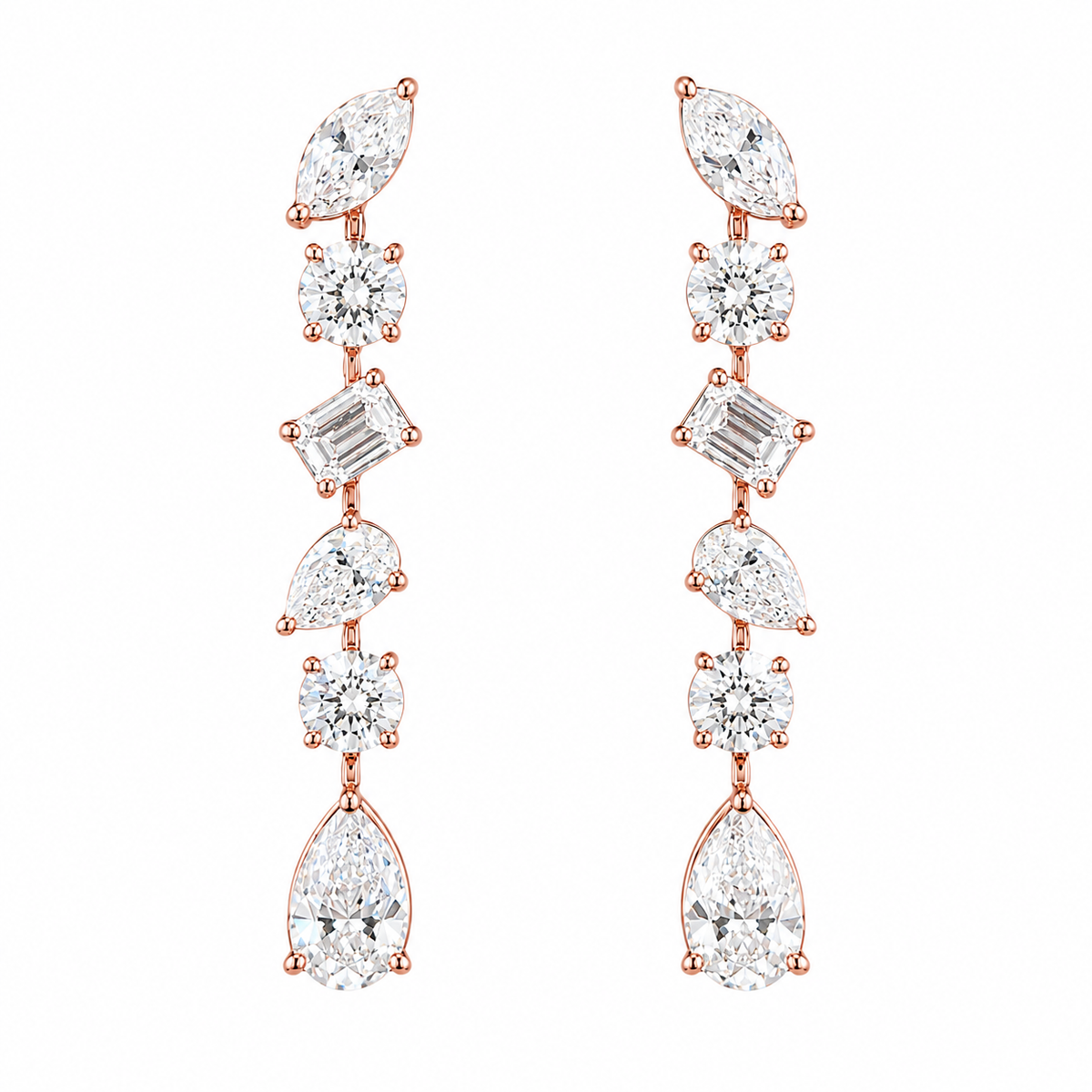 Mixed Shape Diamond Drop Earrings