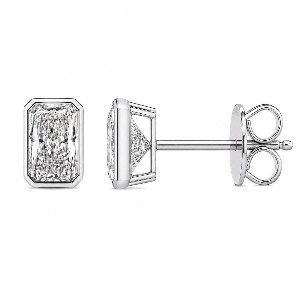 Bezel-Set Radiant-Cut Lab-Grown Diamond Stud Earrings