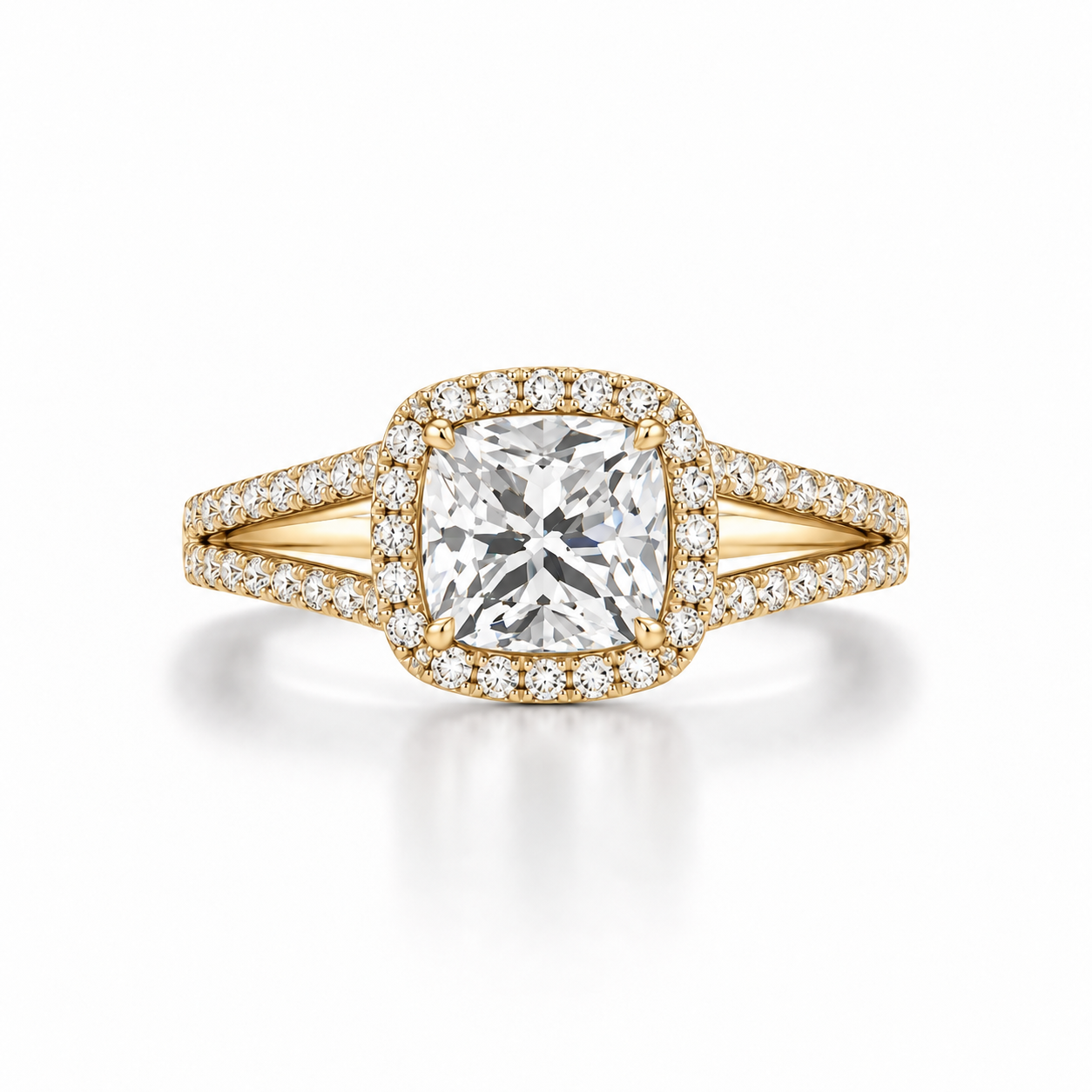 Cushion Halo Split Shank Lab Diamond Engagement Ring