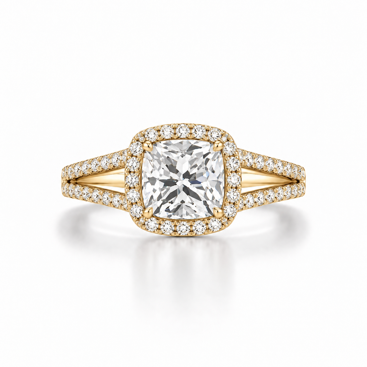 Cushion Halo Split Shank Lab Diamond Engagement Ring