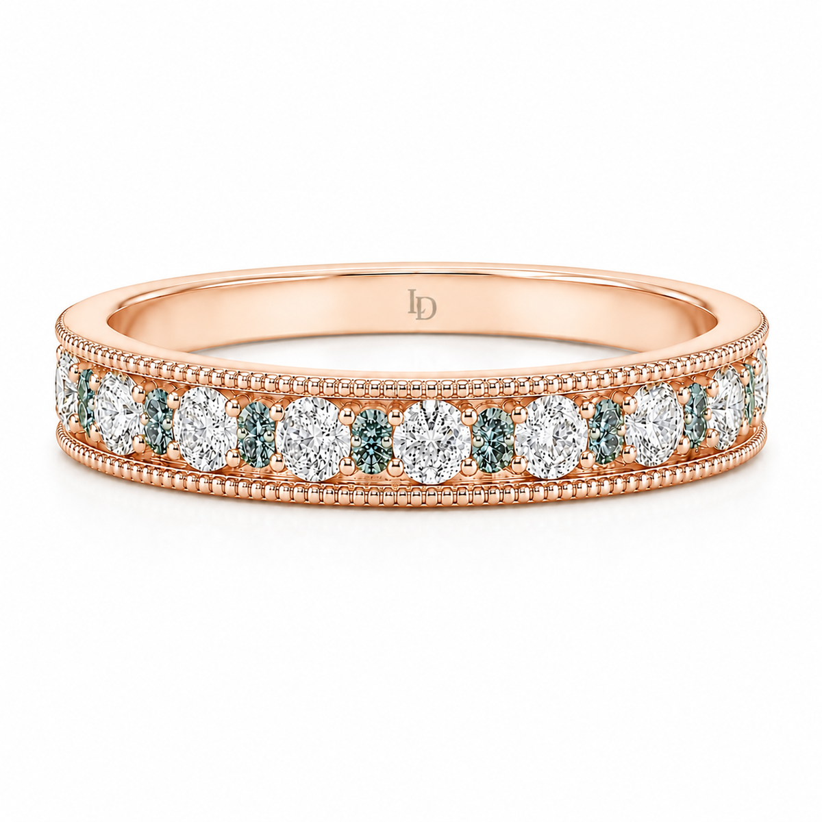 Milgrain Blue & White Lab-Grown Diamond Wedding Band