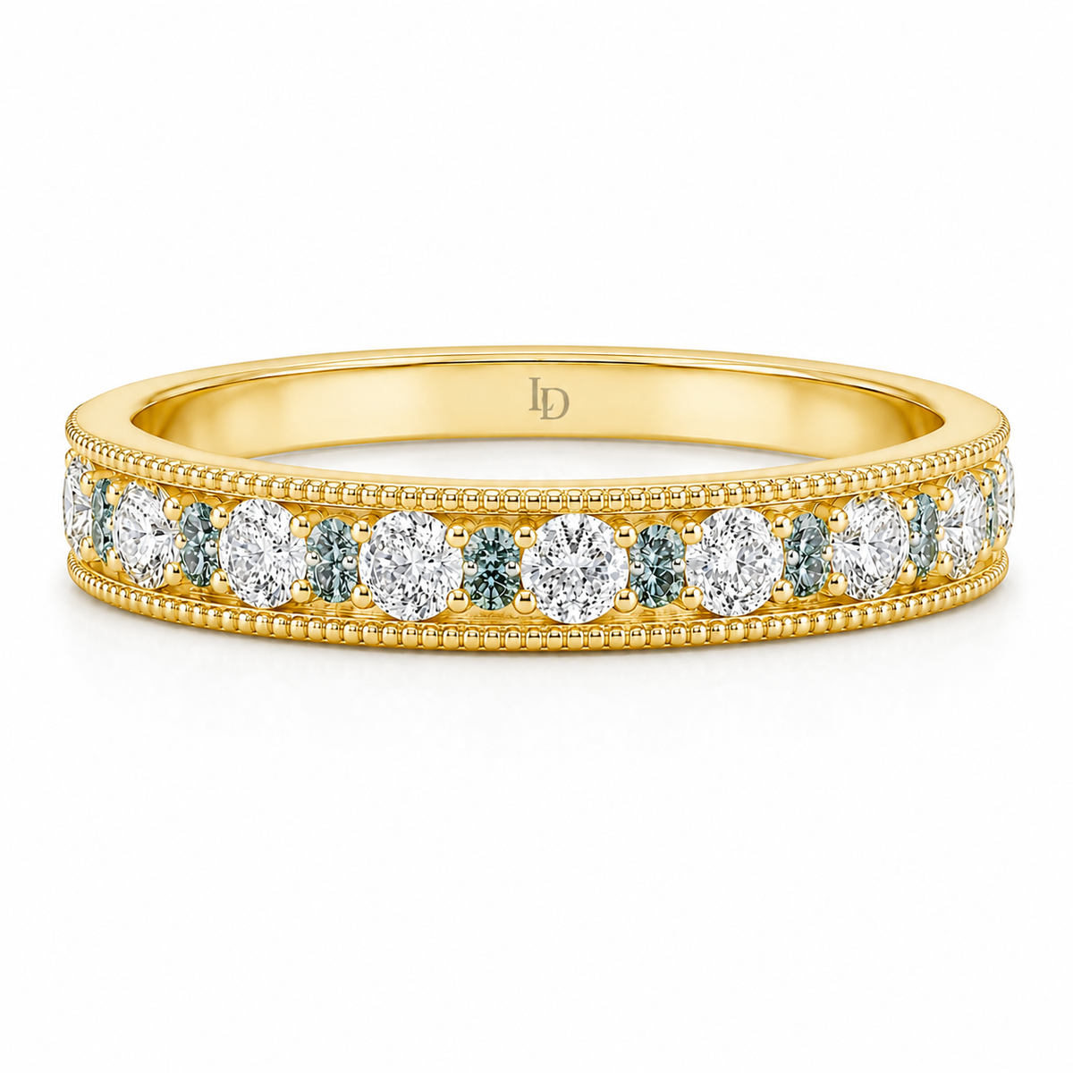 Milgrain Blue & White Lab-Grown Diamond Wedding Band