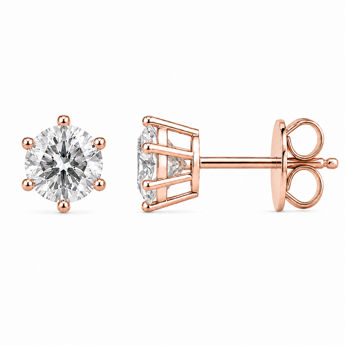 Six-Prong Round Brilliant Lab-Grown Diamond Stud Earrings