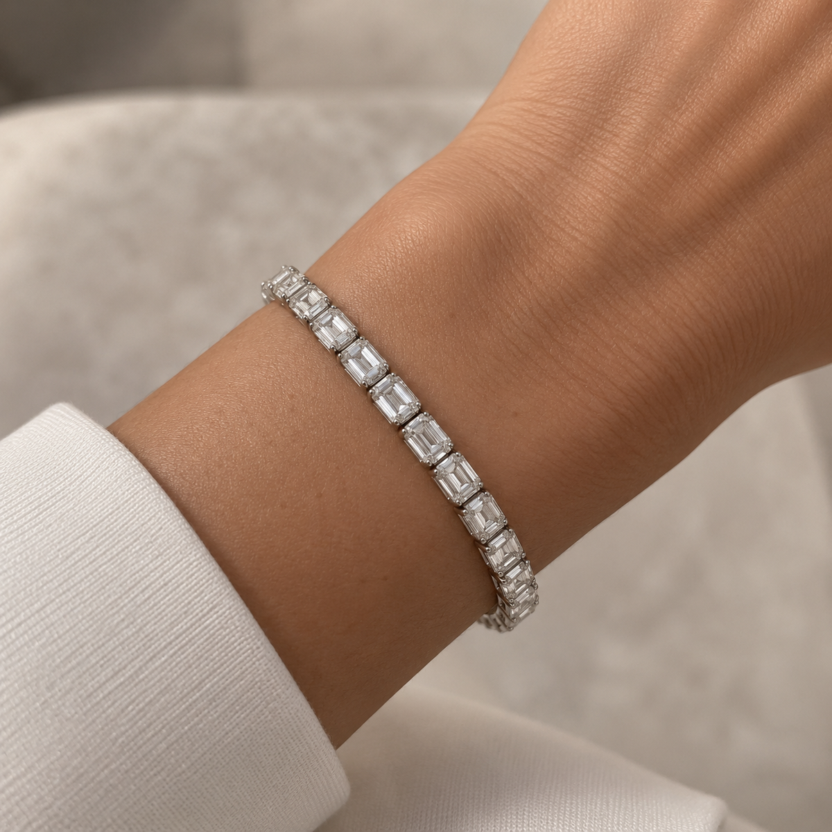 Emerald Cut Lab Diamond Tennis Bracelet