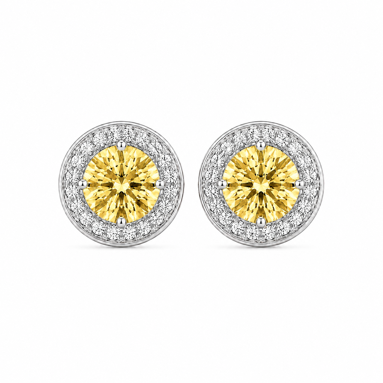 Round Halo Coloured Diamond Stud Earrings