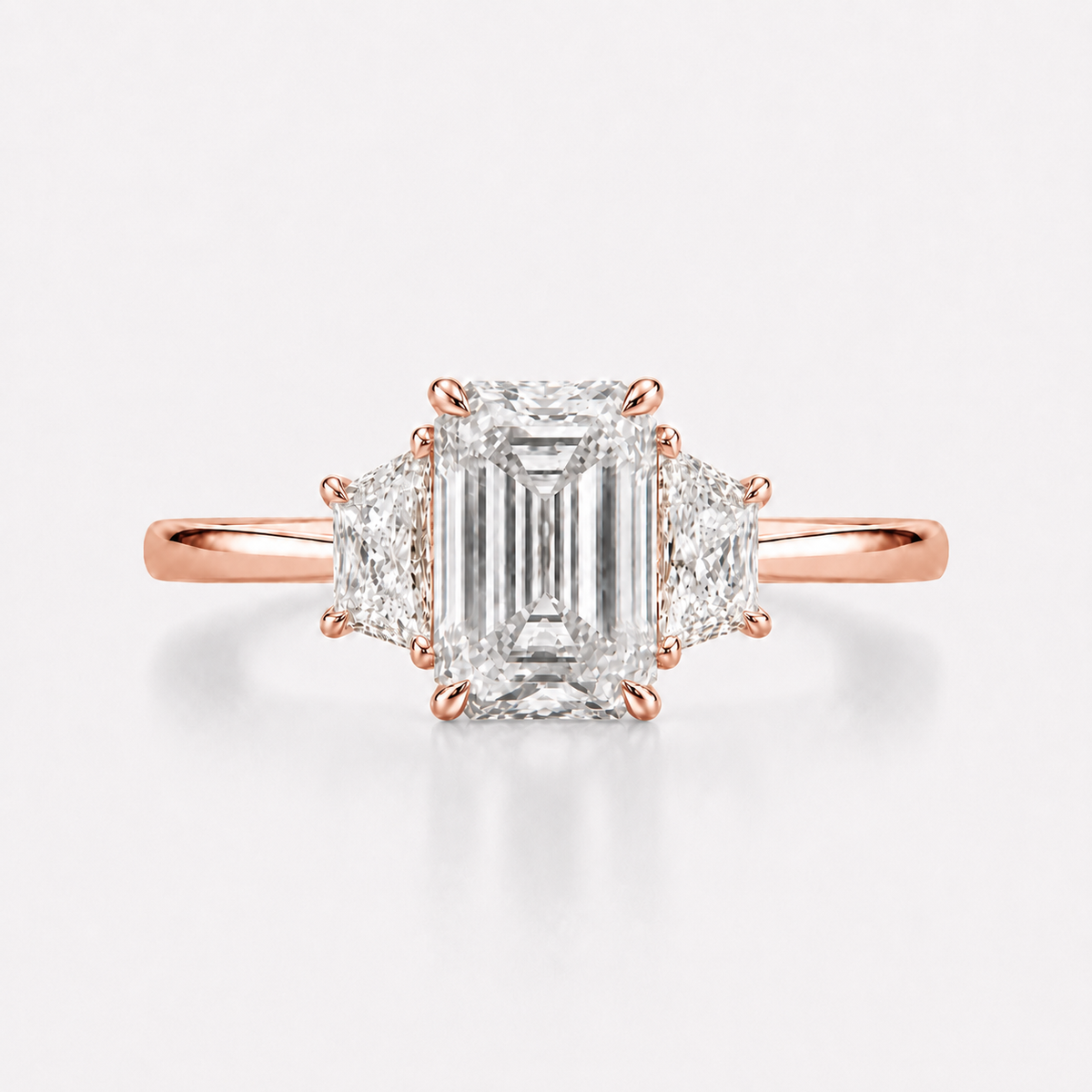 Emerald Three Stone Lab Diamond Ring