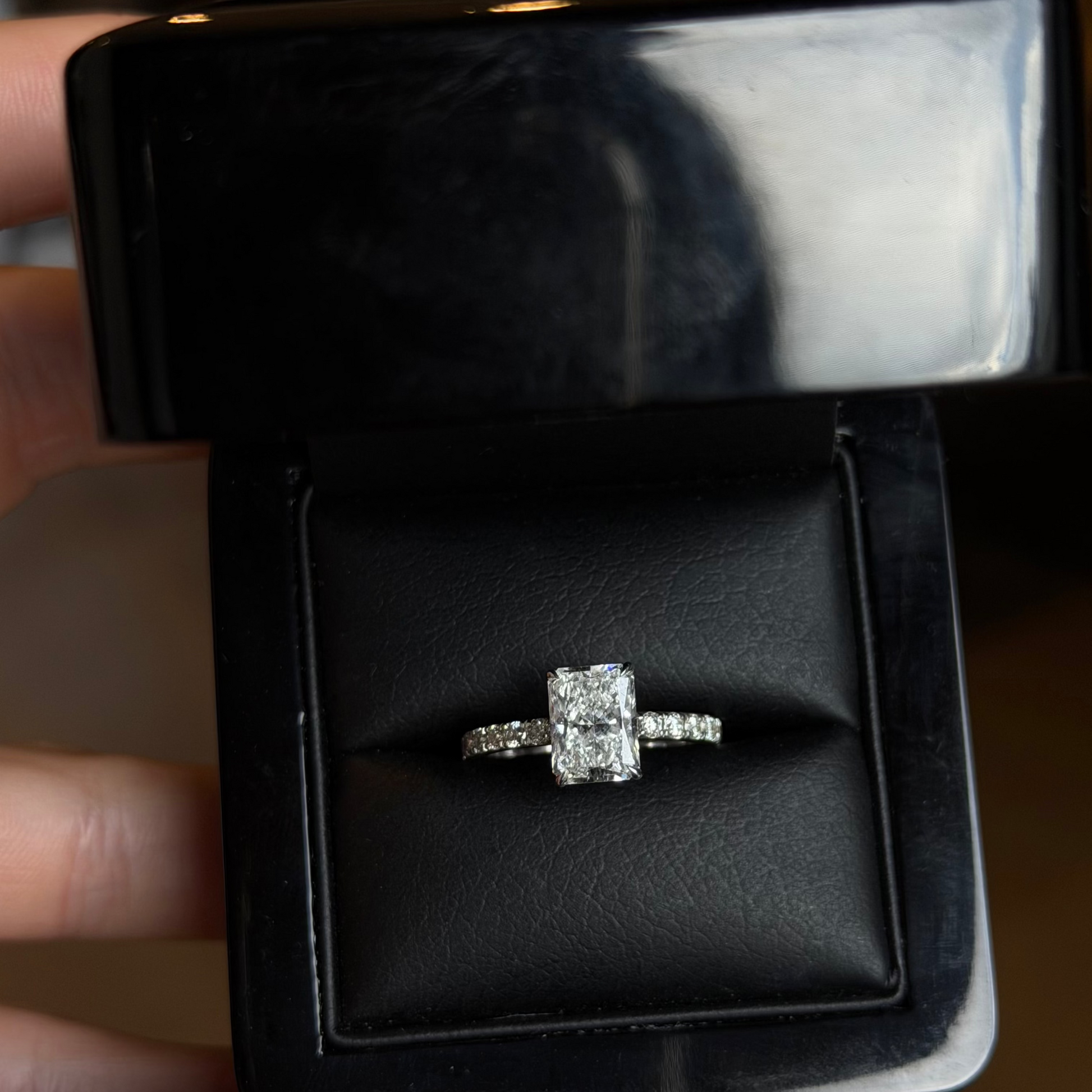 2.00 carat radiant-cut diamond pavé ring in white gold