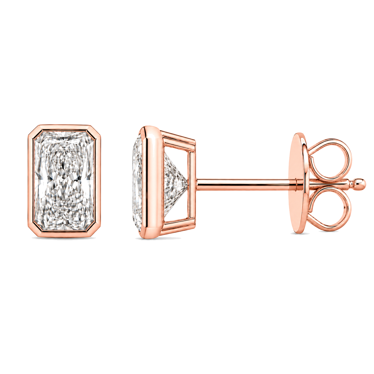Bezel-Set Radiant-Cut Lab-Grown Diamond Stud Earrings