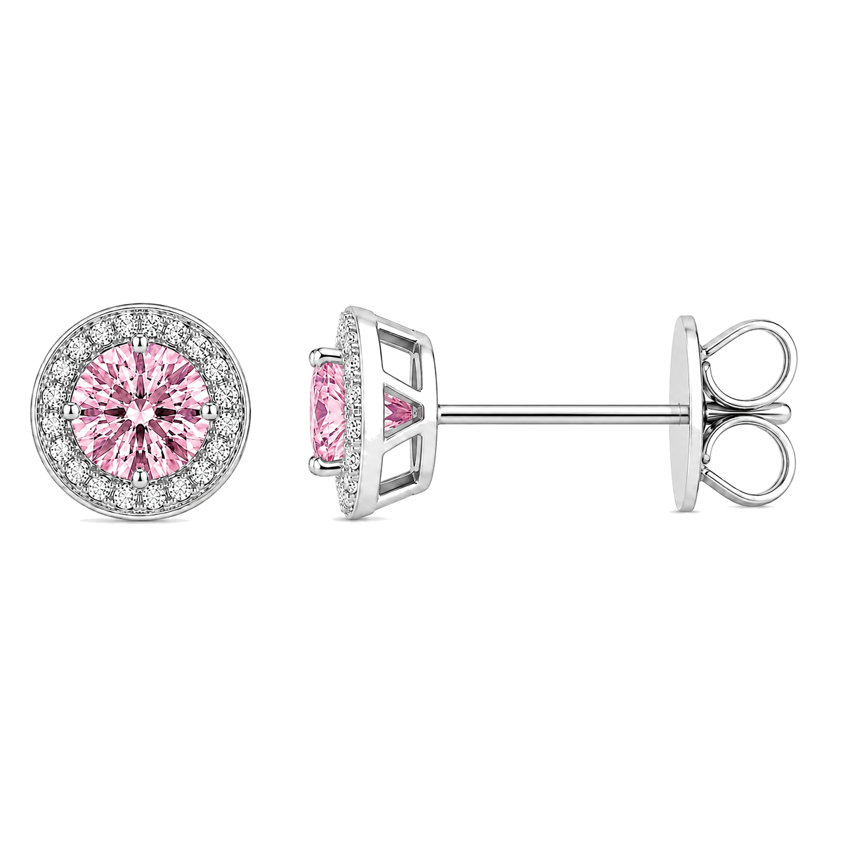 Round Halo Coloured Diamond Stud Earrings