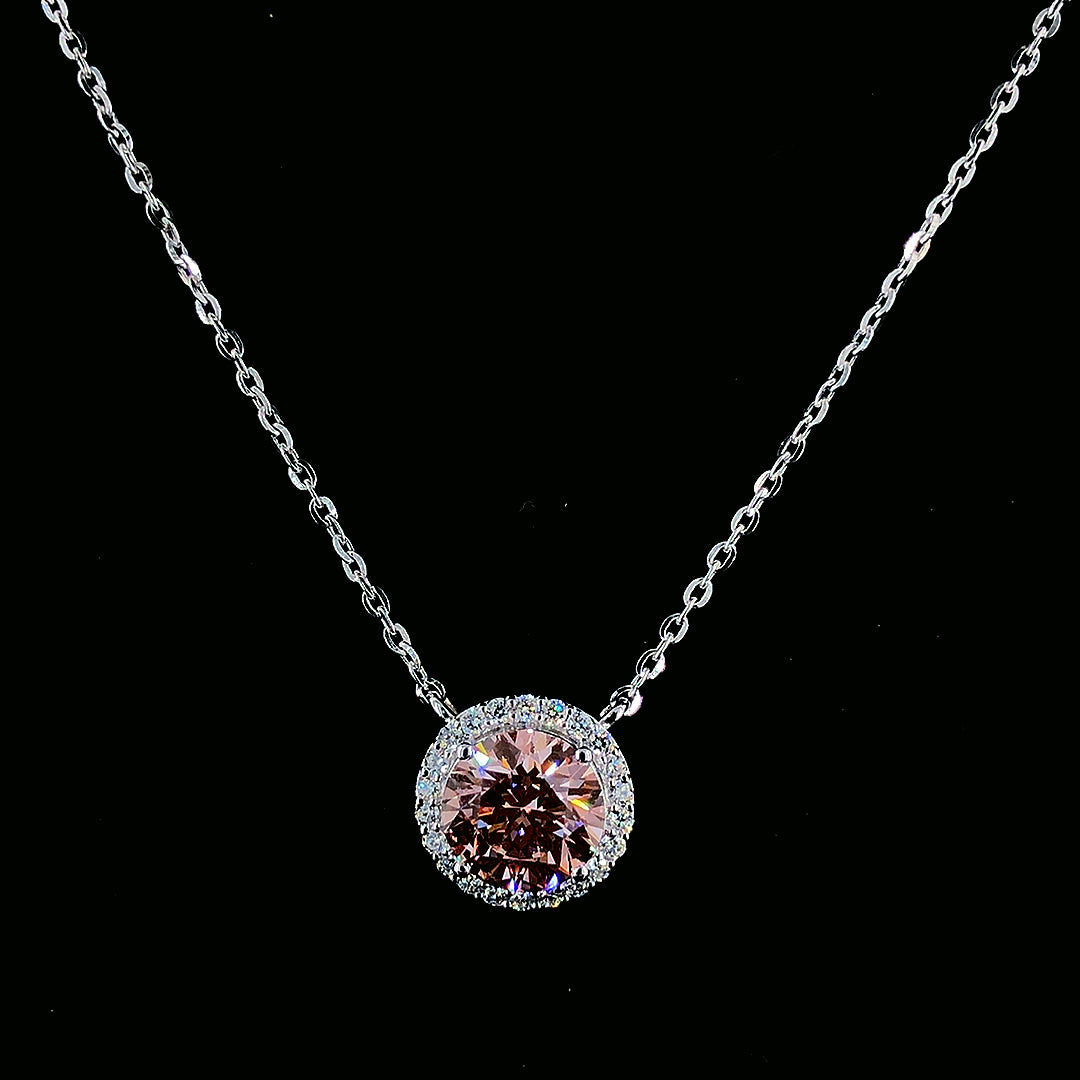Pink Round Halo Diamond Pendant