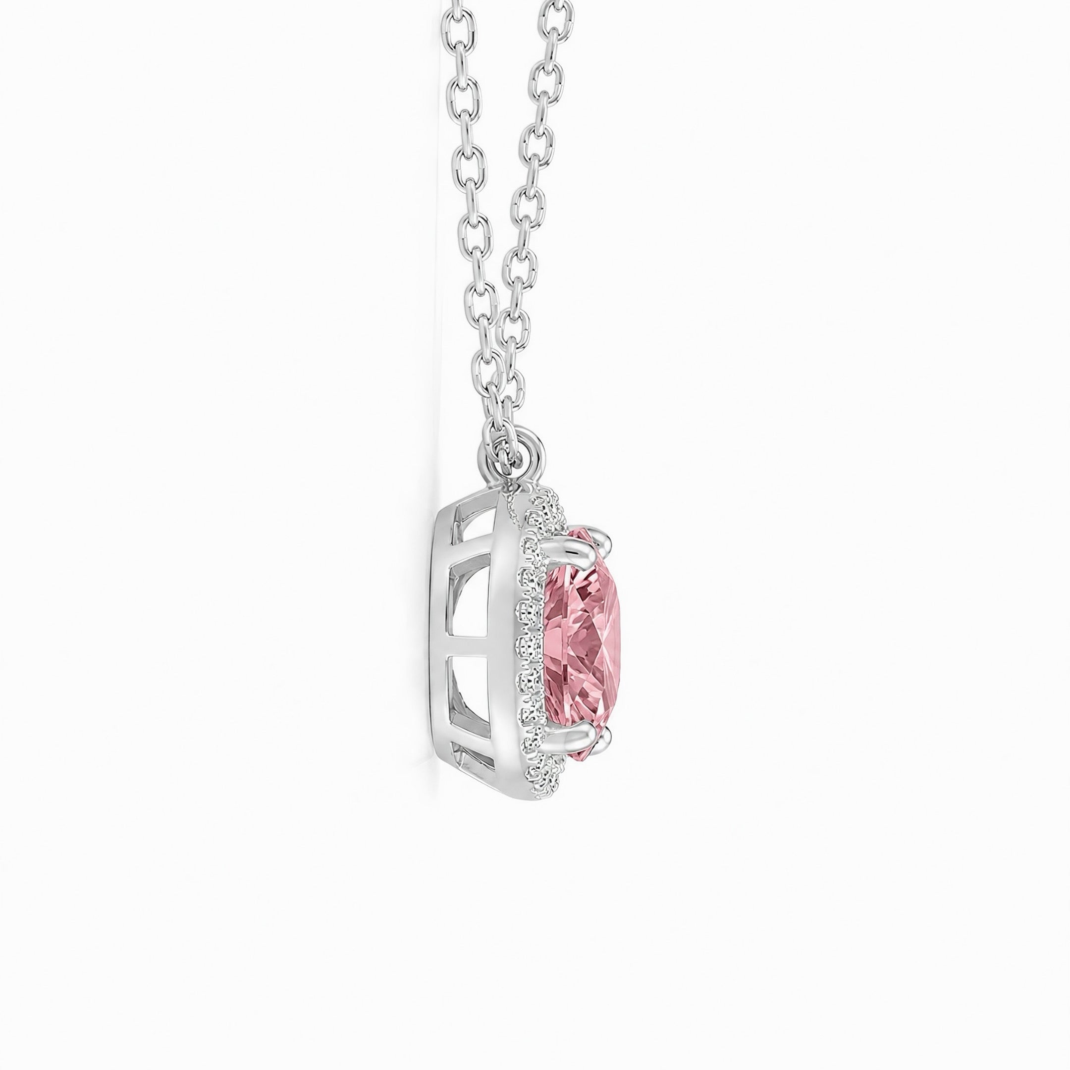 Pink Round Halo Diamond Pendant