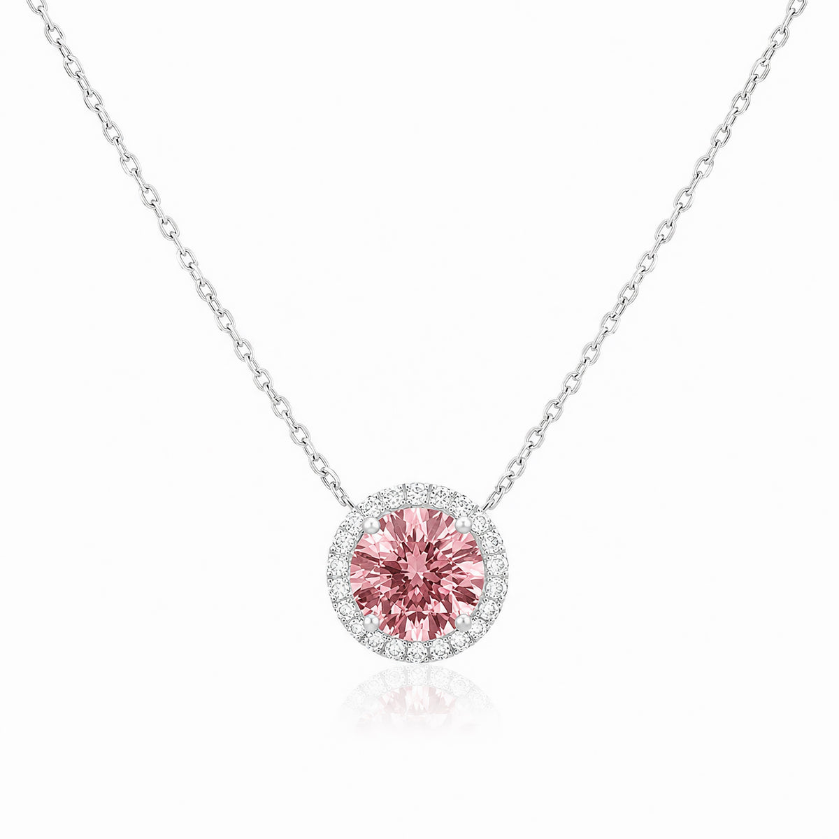 Pink Round Halo Diamond Pendant